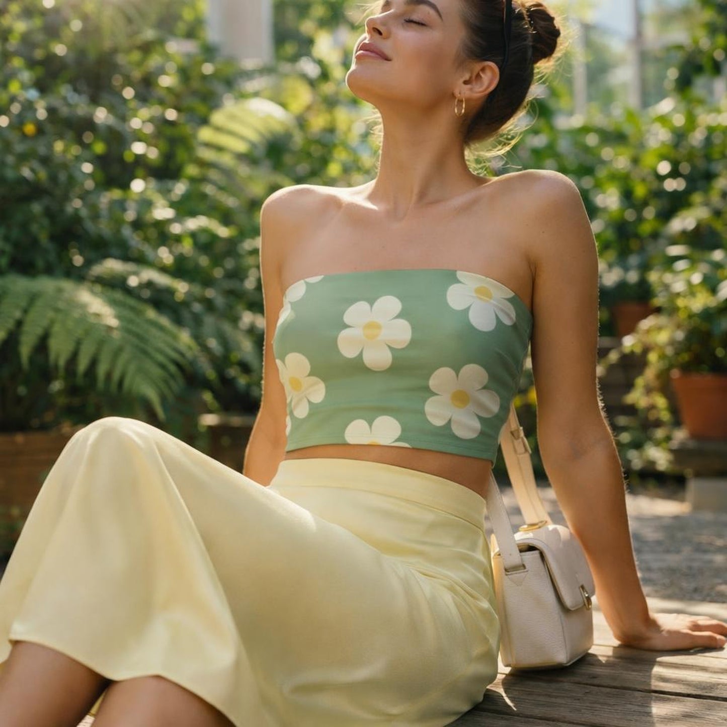 Daisy Drift | Tube Top | Sage & Cream Floral — lifestyle