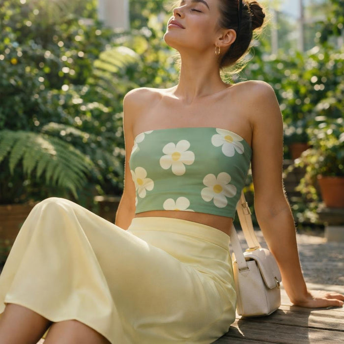 Daisy Drift | Tube Top | Sage & Cream Floral — lifestyle