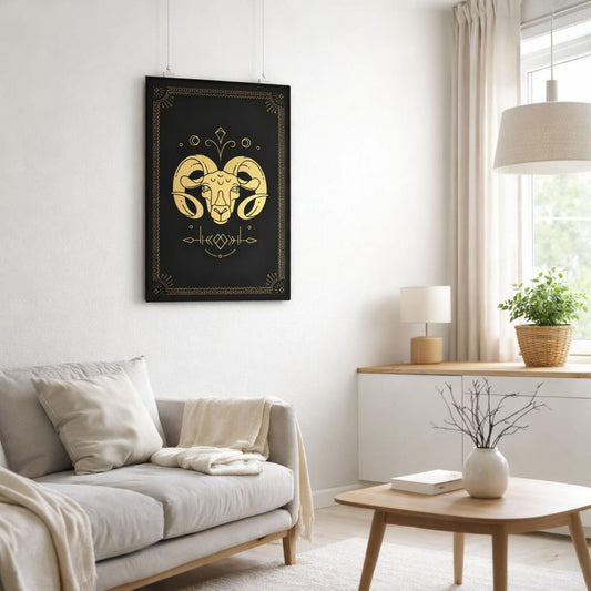 Aries Ram | A3 Poster | Gold Geometric — front view