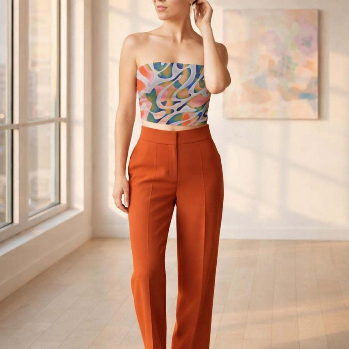 Rang Leher | Tube Top | Multicolor Abstract Wave · front view