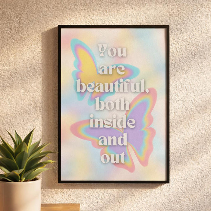 Butterfly Bloom Affirm | A3 Poster | Rainbow Text · design detail
