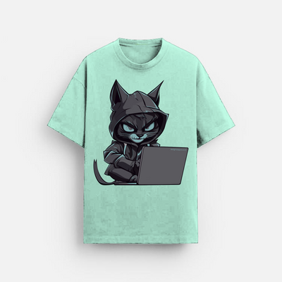 Hacker Cat | Oversized T-Shirt | Mint Green