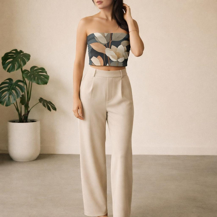 Noir Bloom | Tube Top | White Floral · front view