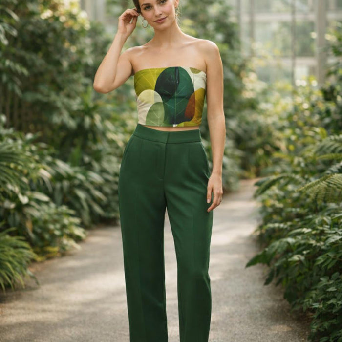 Verdant Layers | Tube Top | White Abstract Leaf · front view