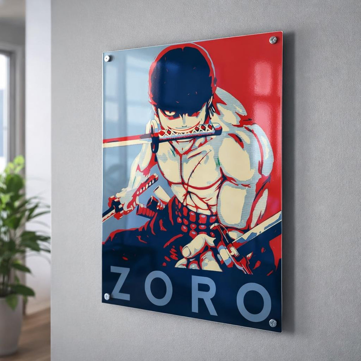 Zoro | Metal Poster | Red & Blue Anime Art · front view