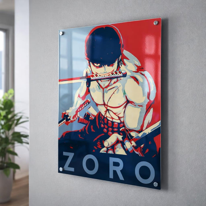 Zoro | Metal Poster | Red & Blue Anime Art · front view