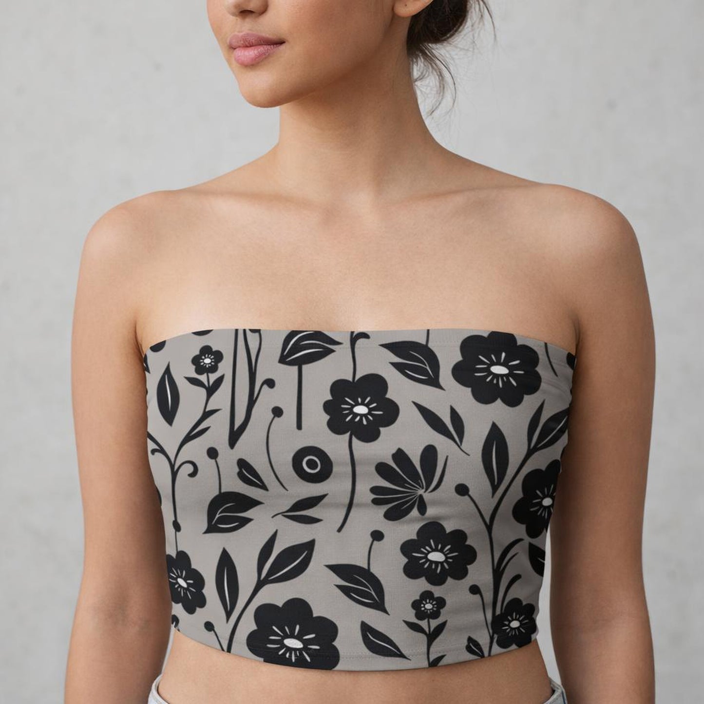Kaali Phool | Tube Top | Black Floral · front view
