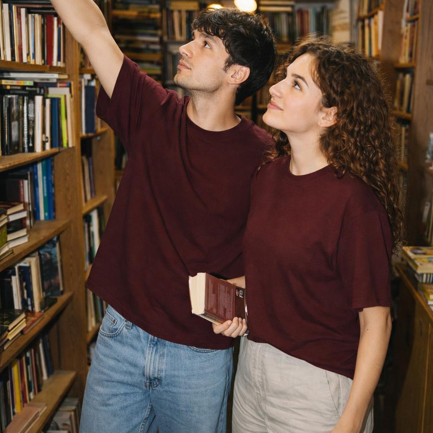Burgundy Wealth | Oversized T-Shirt | Maroon · on a man and a woman