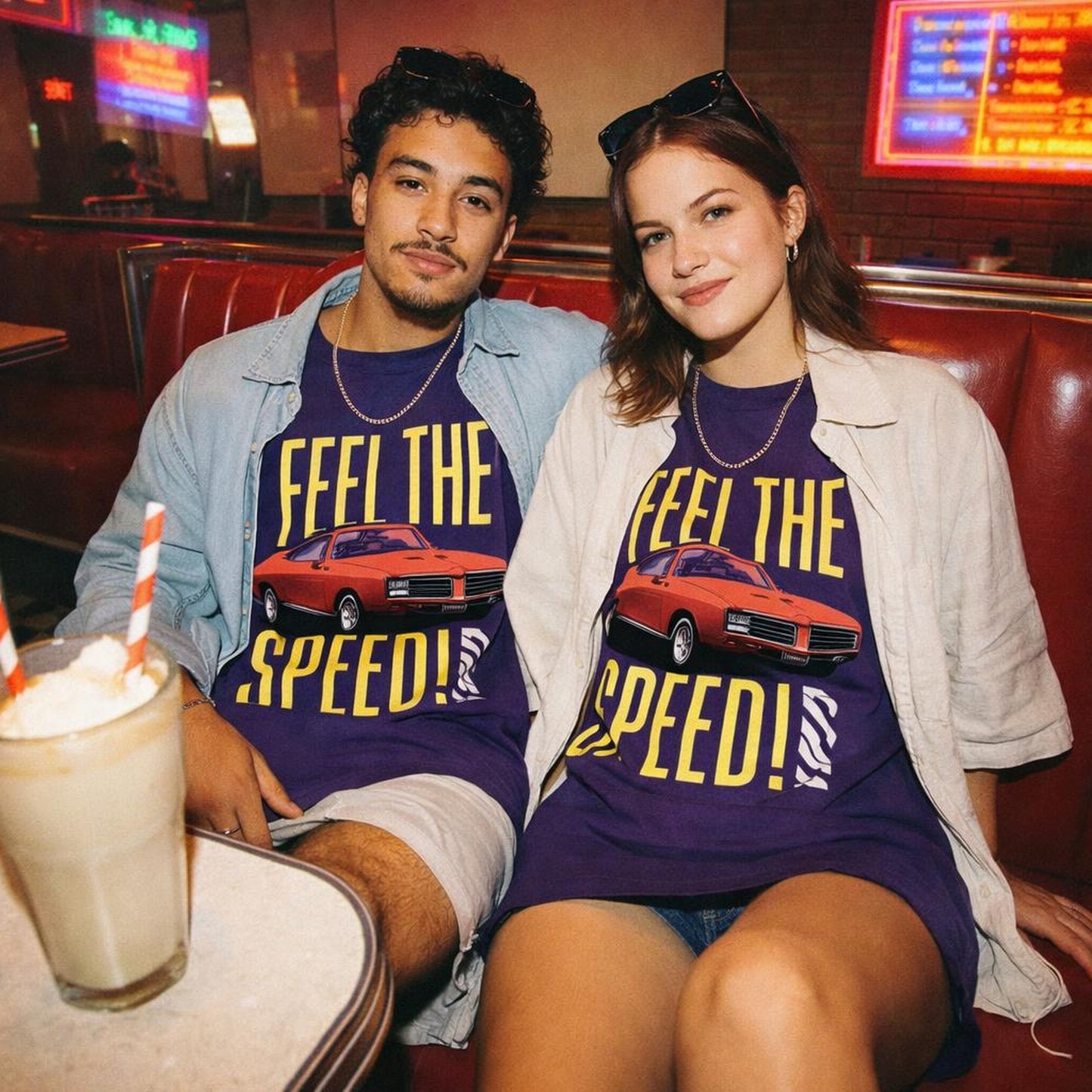Feel the Speed | Oversized T-Shirt | Navy Red Car Graphic — design detail