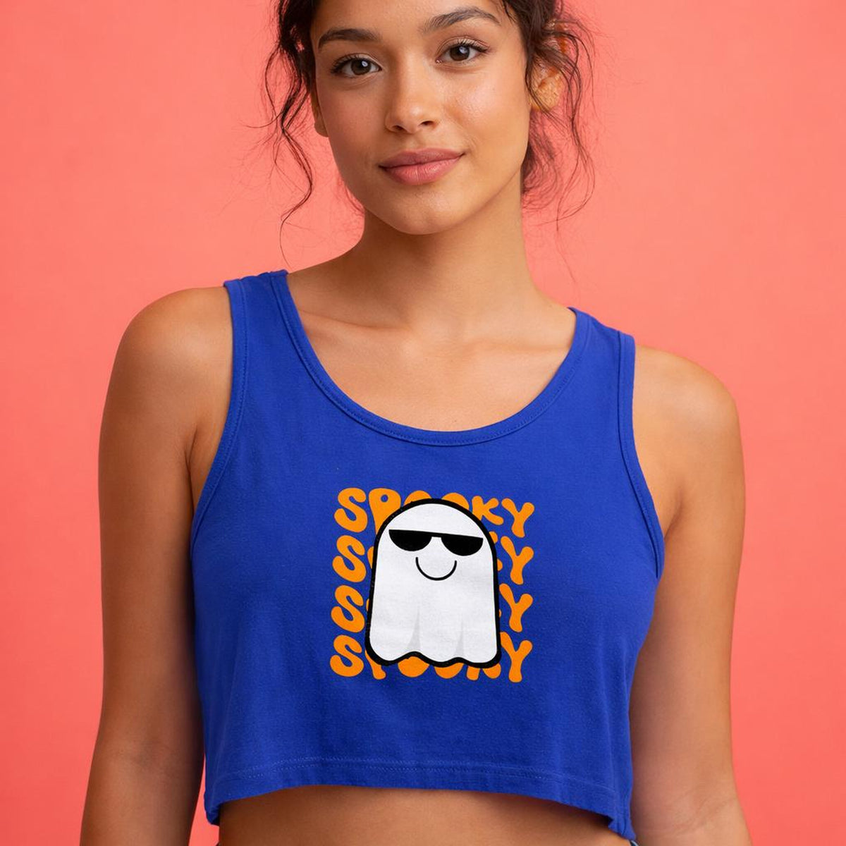 Spooky | Crop Tank Top | Royal Blue · front view