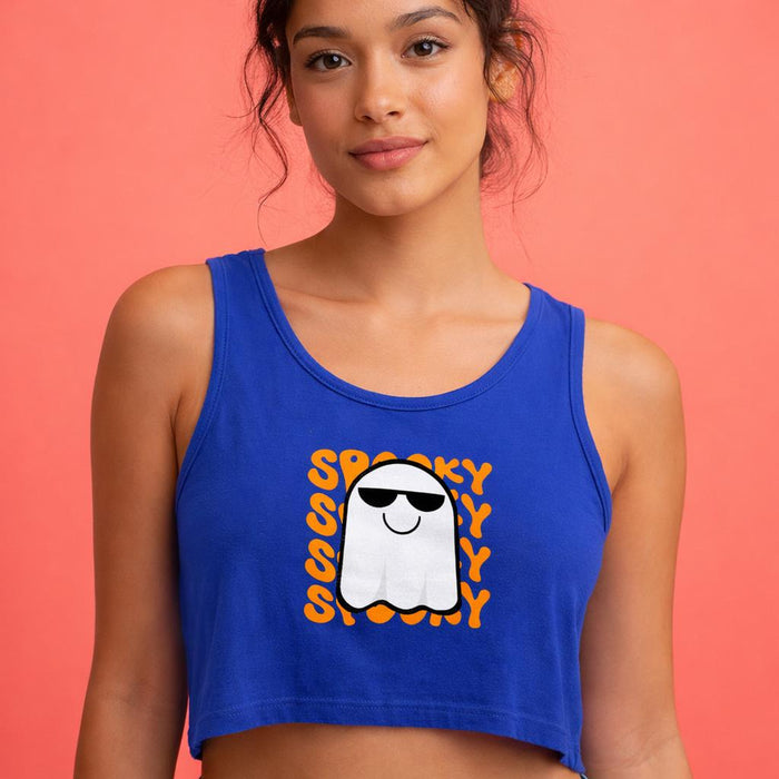 Spooky | Crop Tank Top | Royal Blue · front view