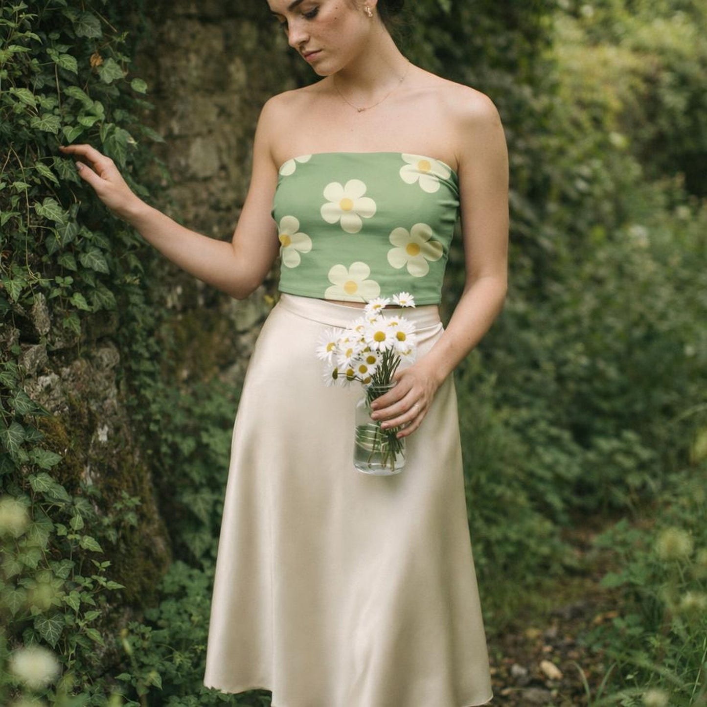 Daisy Drift | Tube Top | Sage & Cream Floral — lifestyle