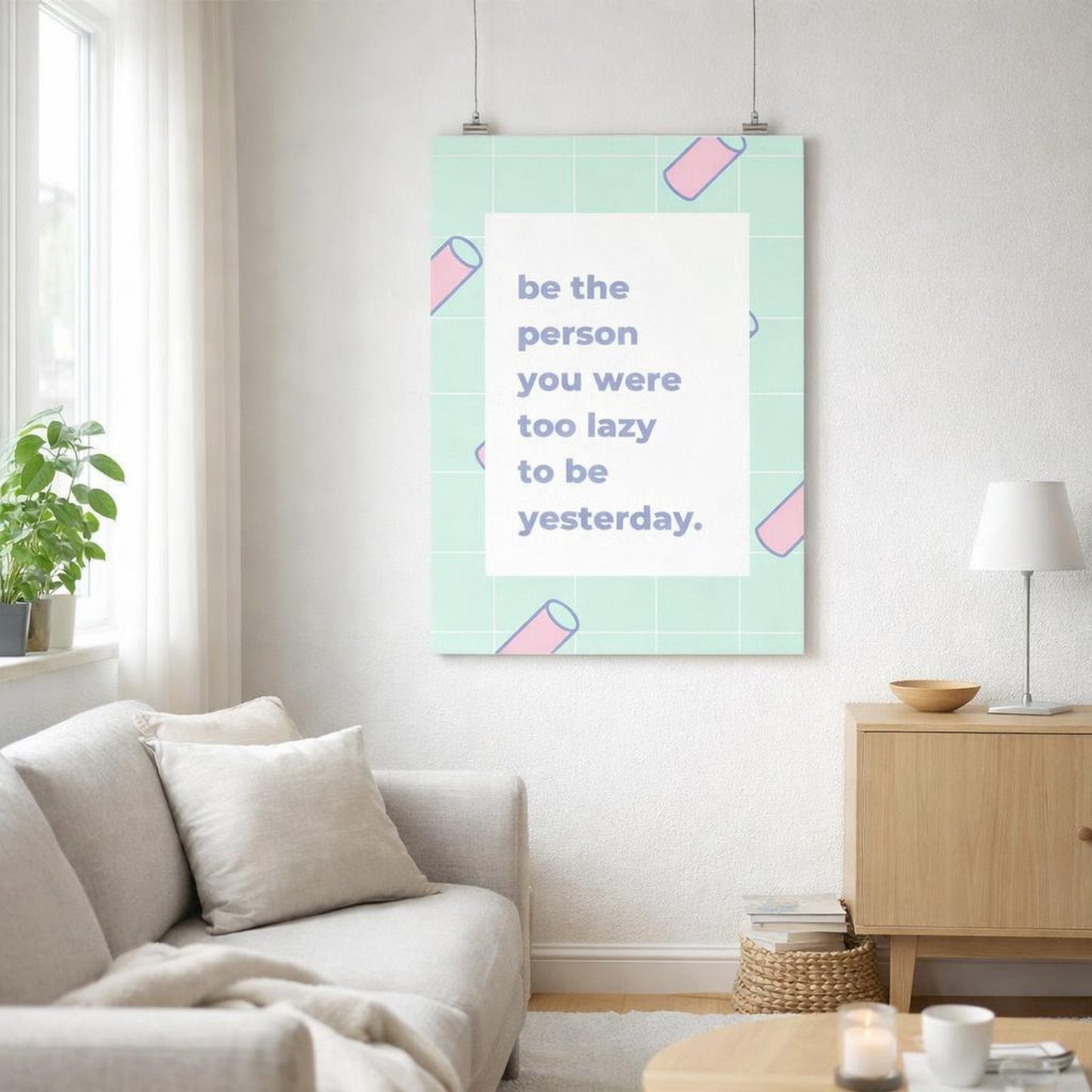 Lazy Girl Era | A3 Poster | Soft Green & Geometric — front view
