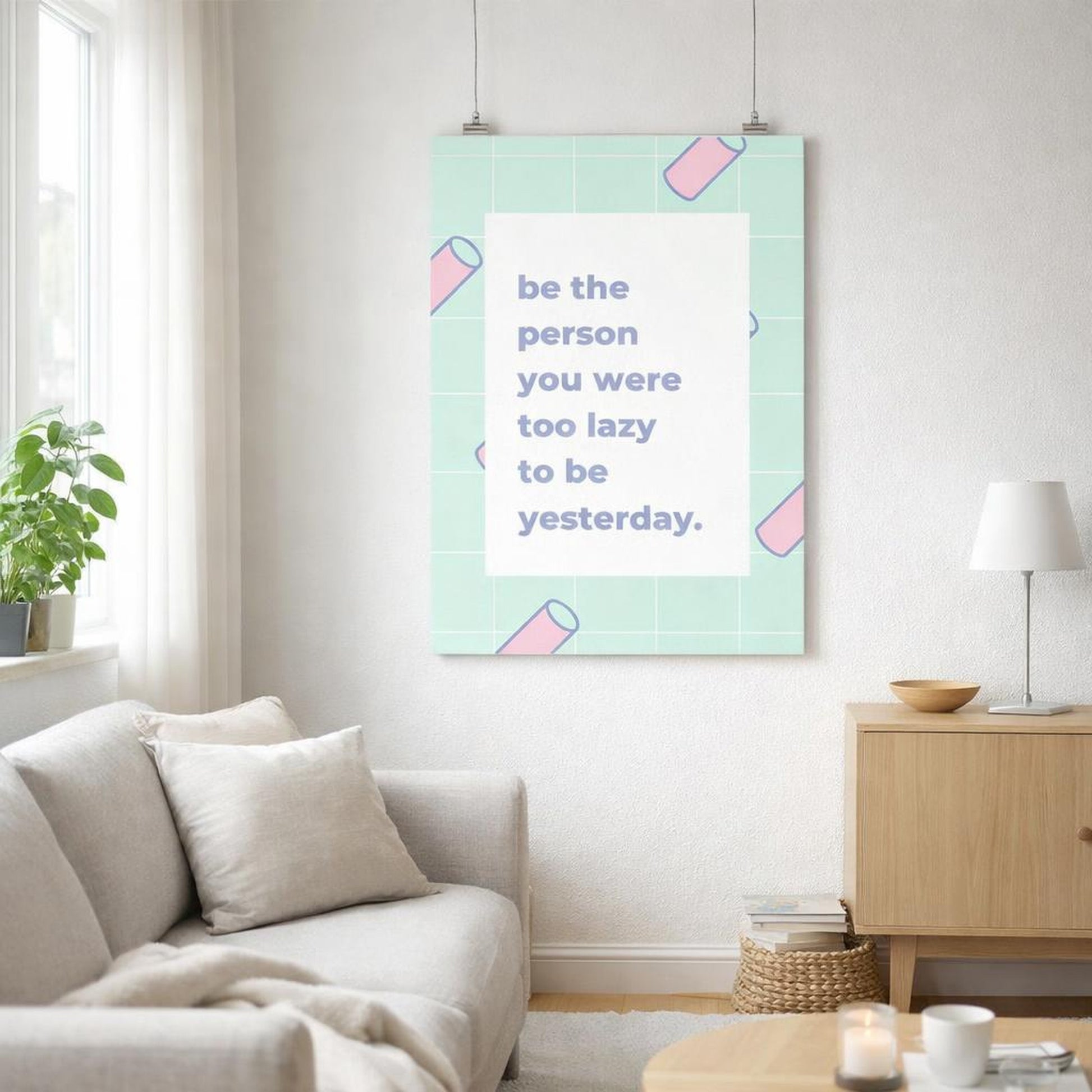 Lazy Girl Era | A3 Poster | Soft Green & Geometric — front view