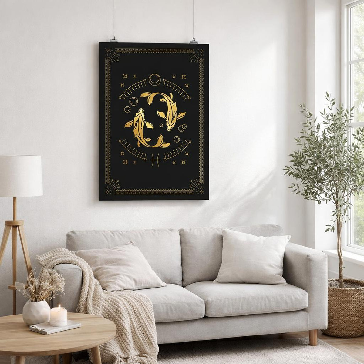 Pisces Zodiac | A3 Poster | Gold Dolphins & Celestial · front view