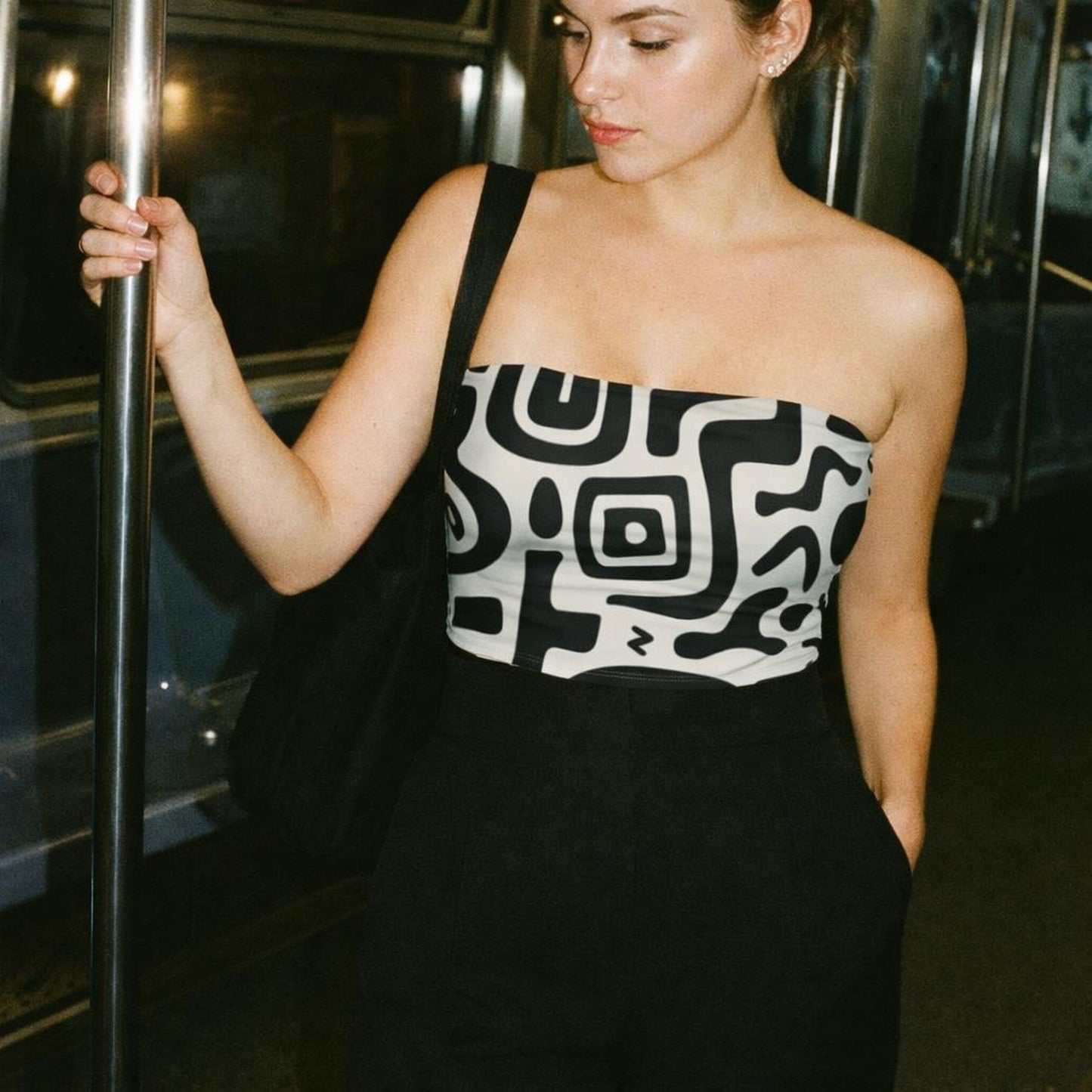 Midnight Maze | Tube Top | Black & White Geometric · lifestyle