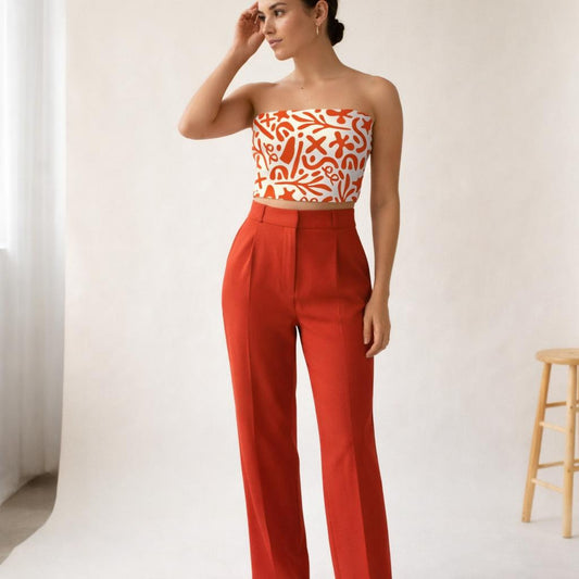 Coral Pop Doodle | Tube Top | Abstract Graphic — front view