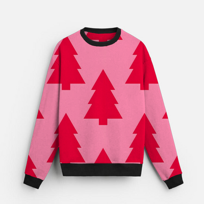 Christmas Trees | Sweatshirt | Red Geometric on Pink