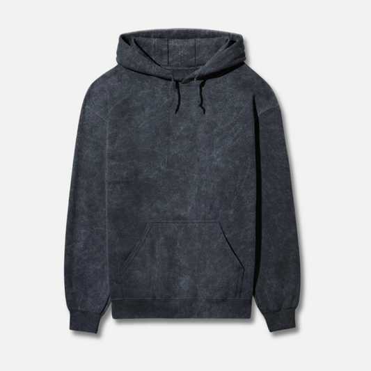Bold Waves | Plain Solid | Acid-Washed Navy Blue Hoodie