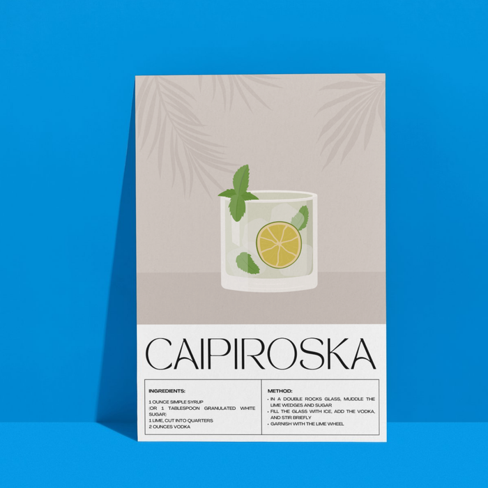 Caipiroska Recipe | A3 Poster | Beige & Blue Cocktail Guide