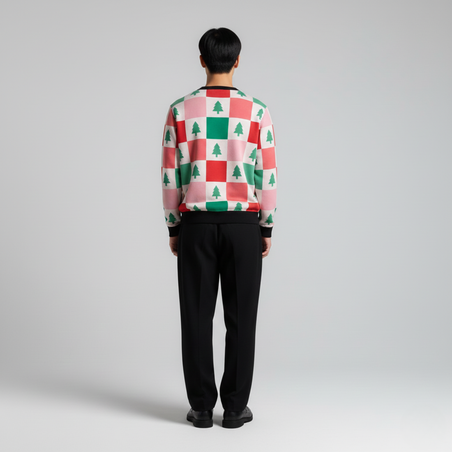 Checkered Tree Cheer | Festive Grid | Red Green White | Unisex Sweatshirt