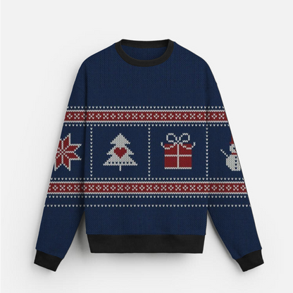 Classic Holiday Row | Gift & Tree Icons | Navy Red | Unisex Sweatshirt