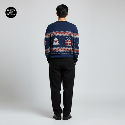 Classic Holiday Row | Gift & Tree Icons | Navy Red | Unisex Sweatshirt