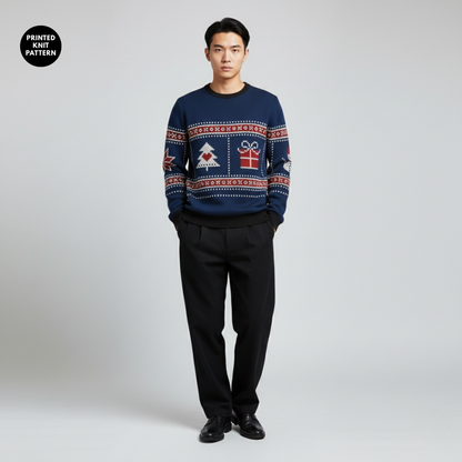 Classic Holiday Row | Gift & Tree Icons | Navy Red | Unisex Sweatshirt