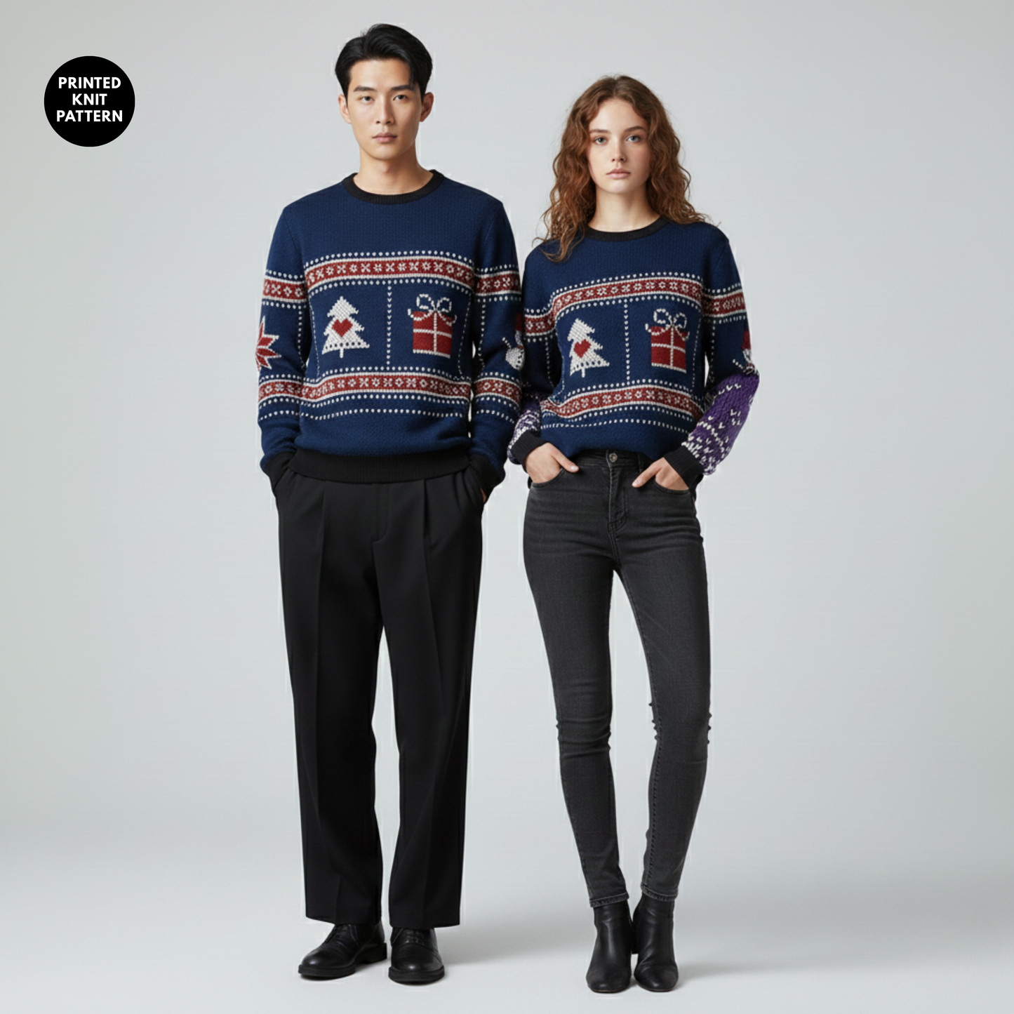 Classic Holiday Row | Gift & Tree Icons | Navy Red | Unisex Sweatshirt