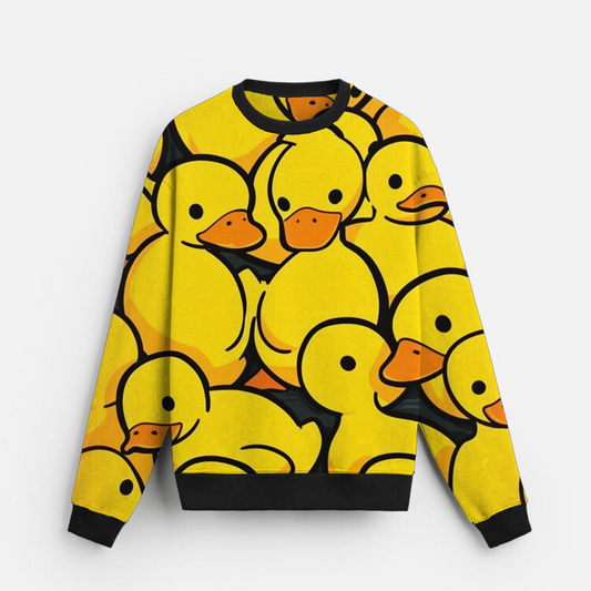 Duck Deluge | Playful Chaos | Cheerful Quack | Yellow Sweatshirt