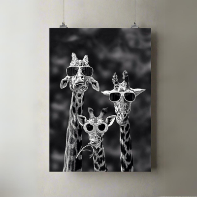 Cool Giraffe Gang | A3 Poster | Black & White