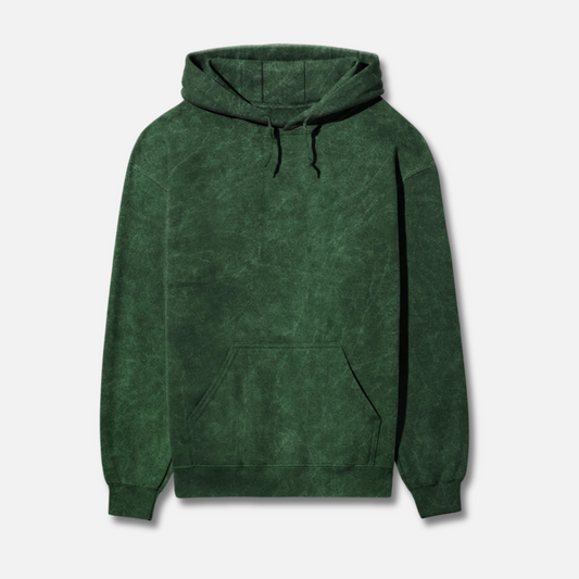 Evergreen Flair | Plain Solid | Acid-Washed Bottle Green Hoodie