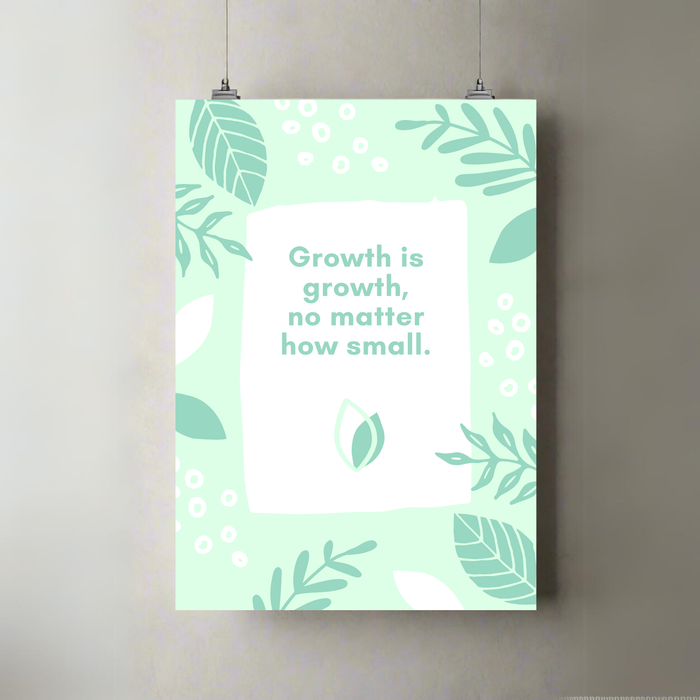 Growth Is Growth No Matter How Small | A3 Poster | Botanical Motivational Print