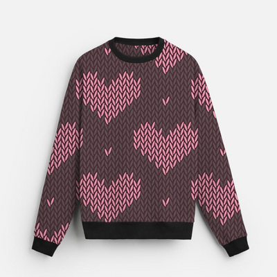 Heart Knit Pop | Sweatshirt | Pink Hearts on Black