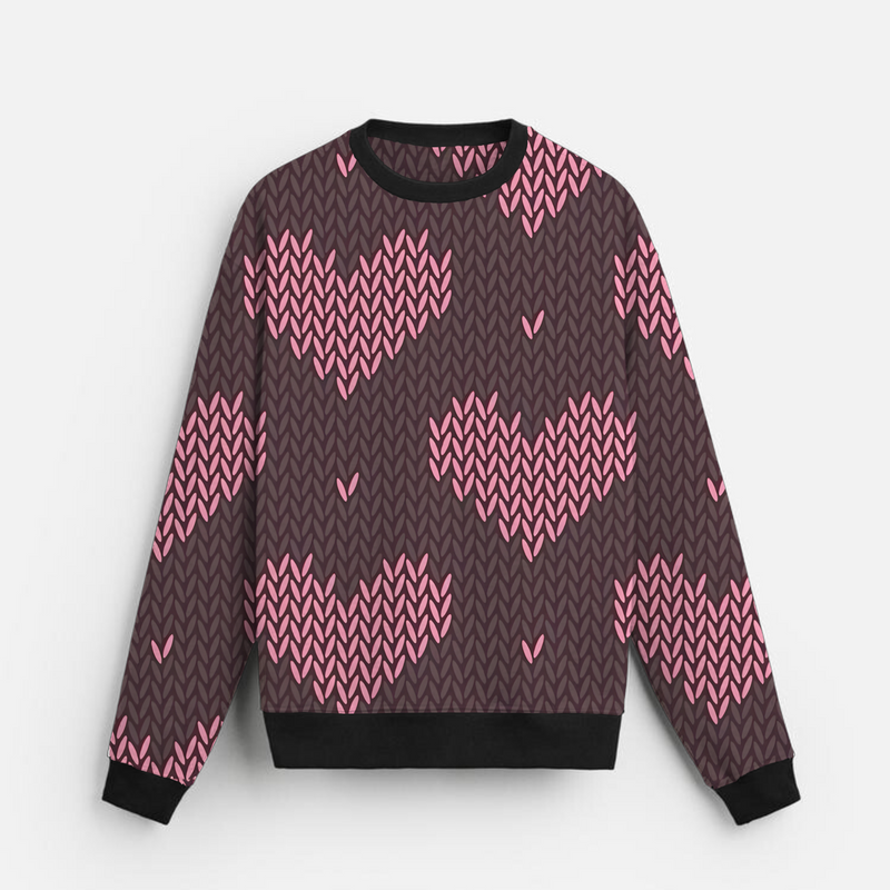 Heart Knit Pop | Sweatshirt | Pink Hearts on Black