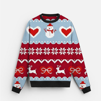 Heartfelt Winter Knit | Snowman & Love | Red Blue | Unisex Sweatshirt