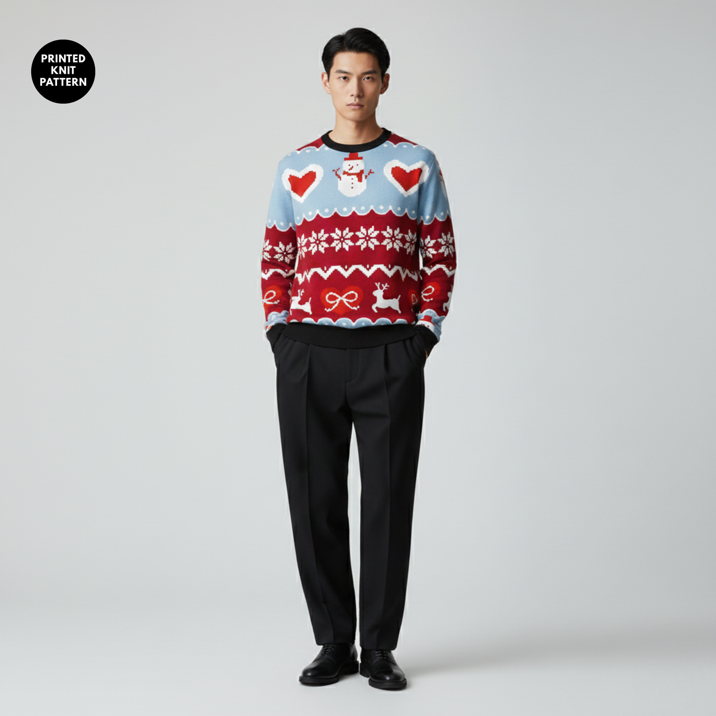 Heartfelt Winter Knit | Snowman & Love | Red Blue | Unisex Sweatshirt