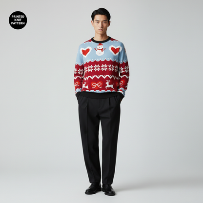 Heartfelt Winter Knit | Snowman & Love | Red Blue | Unisex Sweatshirt