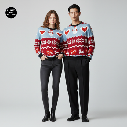 Heartfelt Winter Knit | Snowman & Love | Red Blue | Unisex Sweatshirt