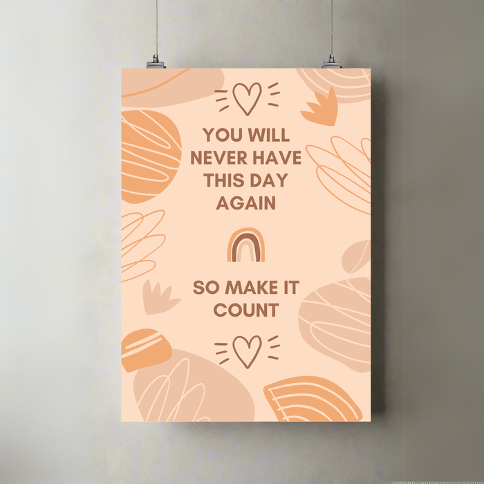 Make It Count | A3 Motivational Poster | Peach, Orange & Rainbow