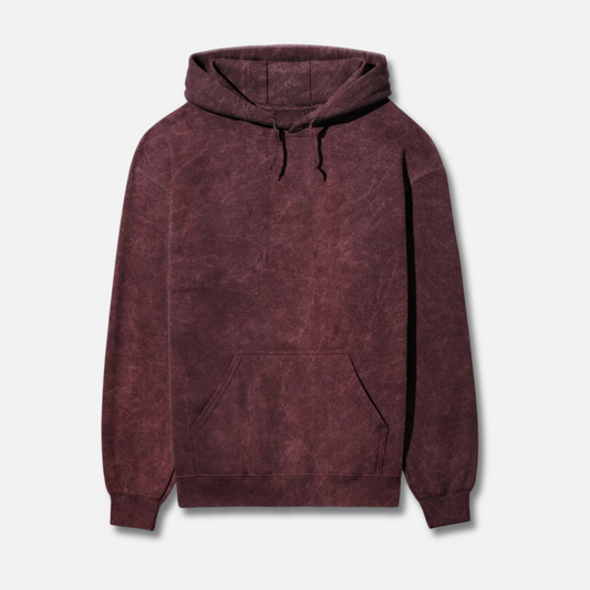 Bold Elegance | Plain Solid | Acid-Washed Maroon Hoodie