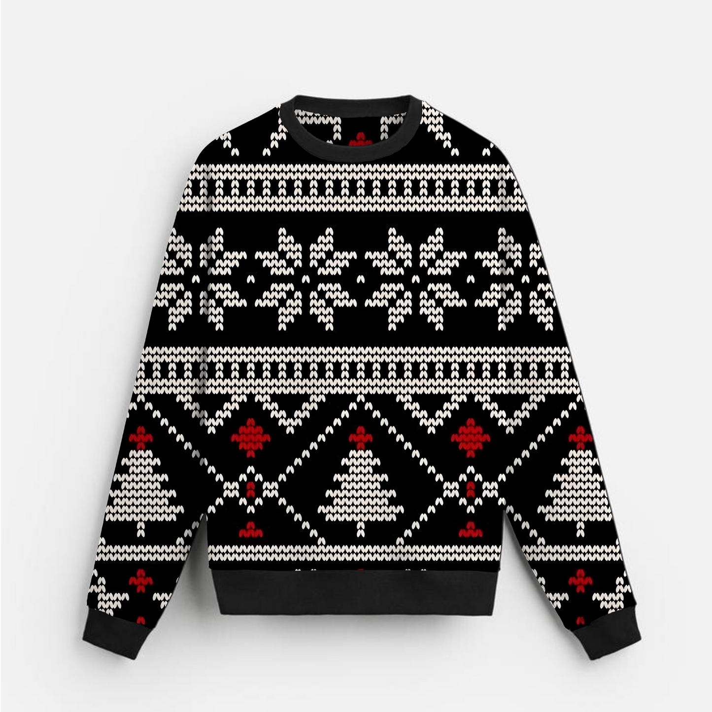 Midnight Festive Knit | Classic Holiday Pattern | Black Red White | Unisex Sweatshirt