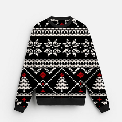 Midnight Festive Knit | Classic Holiday Pattern | Black Red White | Unisex Sweatshirt