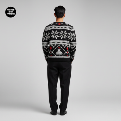 Midnight Festive Knit | Classic Holiday Pattern | Black Red White | Unisex Sweatshirt