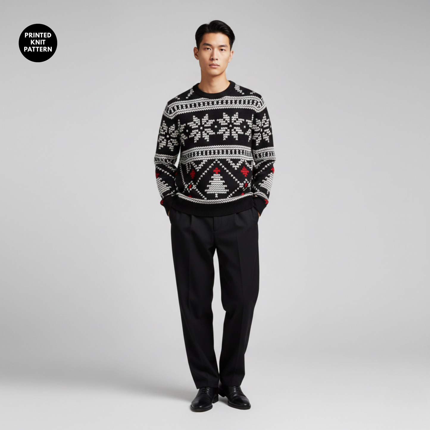 Midnight Festive Knit | Classic Holiday Pattern | Black Red White | Unisex Sweatshirt