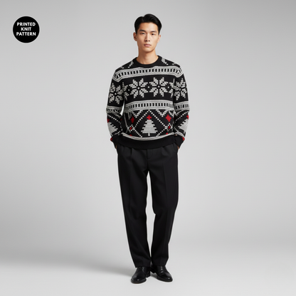 Midnight Festive Knit | Classic Holiday Pattern | Black Red White | Unisex Sweatshirt