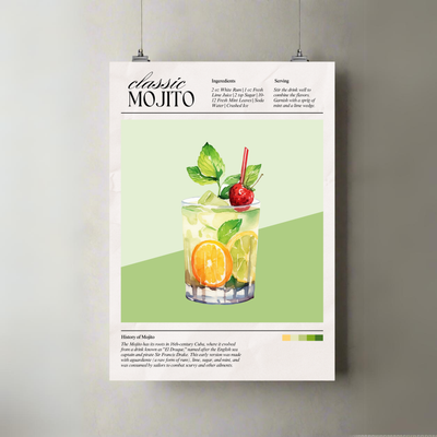 Mojito | Cocktail Recipe A3 Poster | Mixology Wall Art
