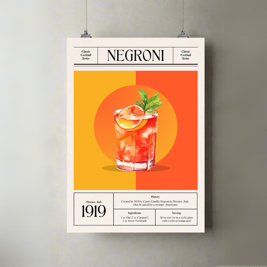 Negroni | Classic Cocktail | Recipe | Premium A3 Poster