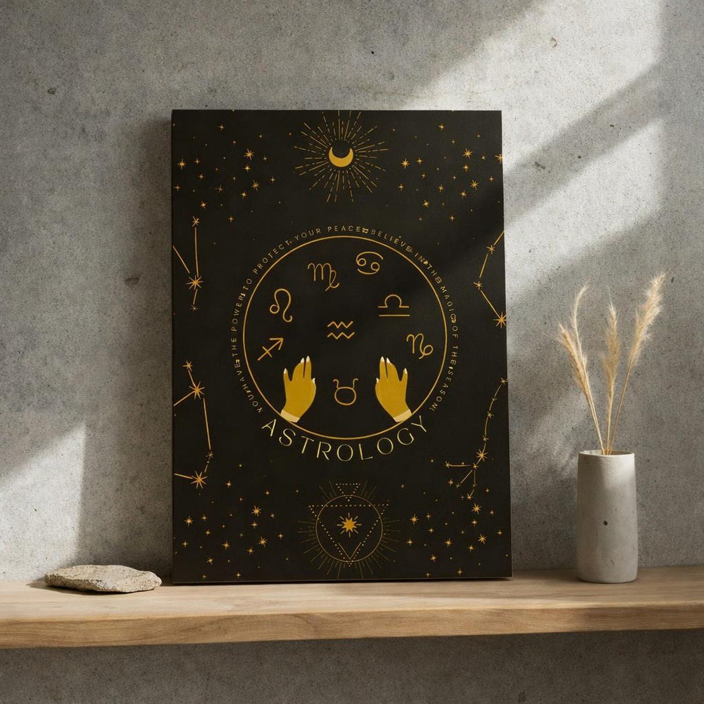 Celestial Hands | A3 Poster | Gold Zodiac on Black — lifestyle