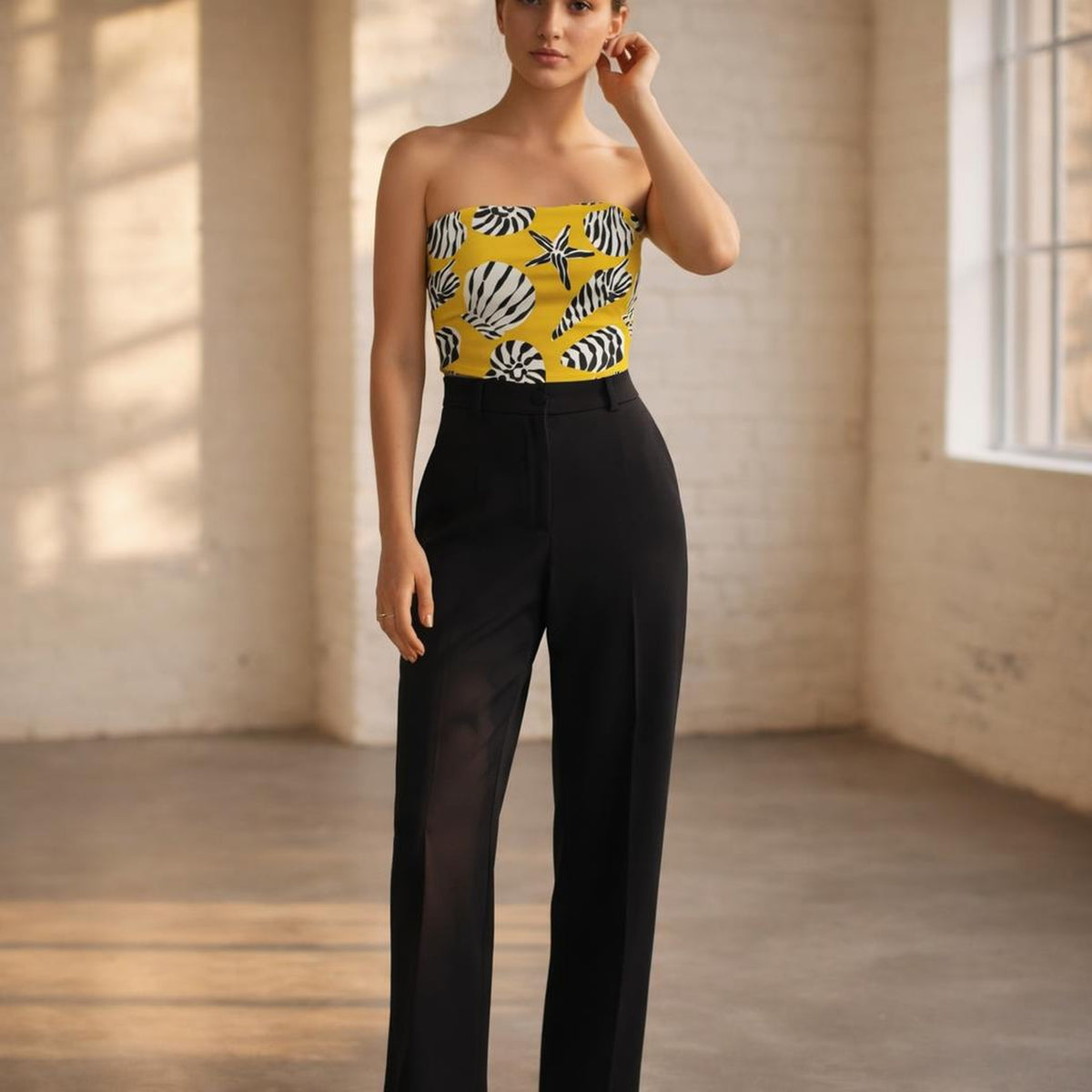 Zesty Tide | Tube Top | Zebra Shell Print · front view